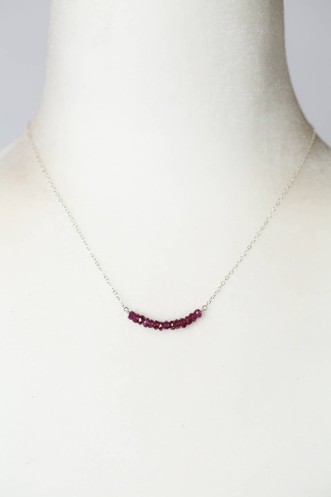 Birthstone 16-18" January Silver Garnet Bar Necklace