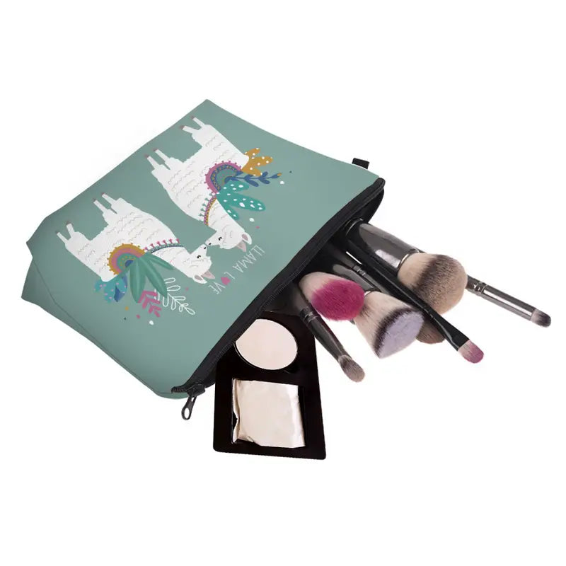 Zippered Cosmetic Bag- Llama Love