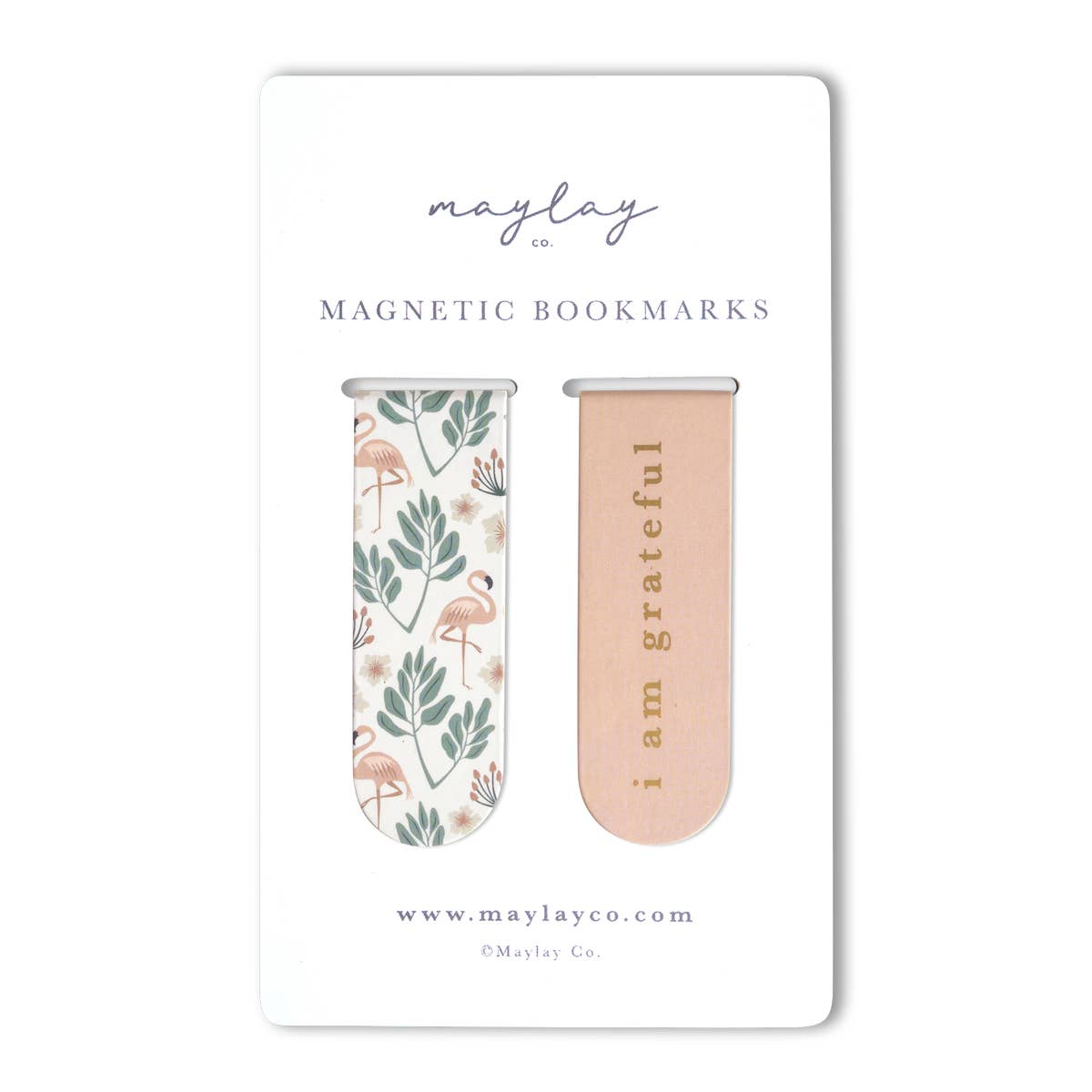 Magnetic Gold Foil Bookmarks Set/2- Flamingos Floral