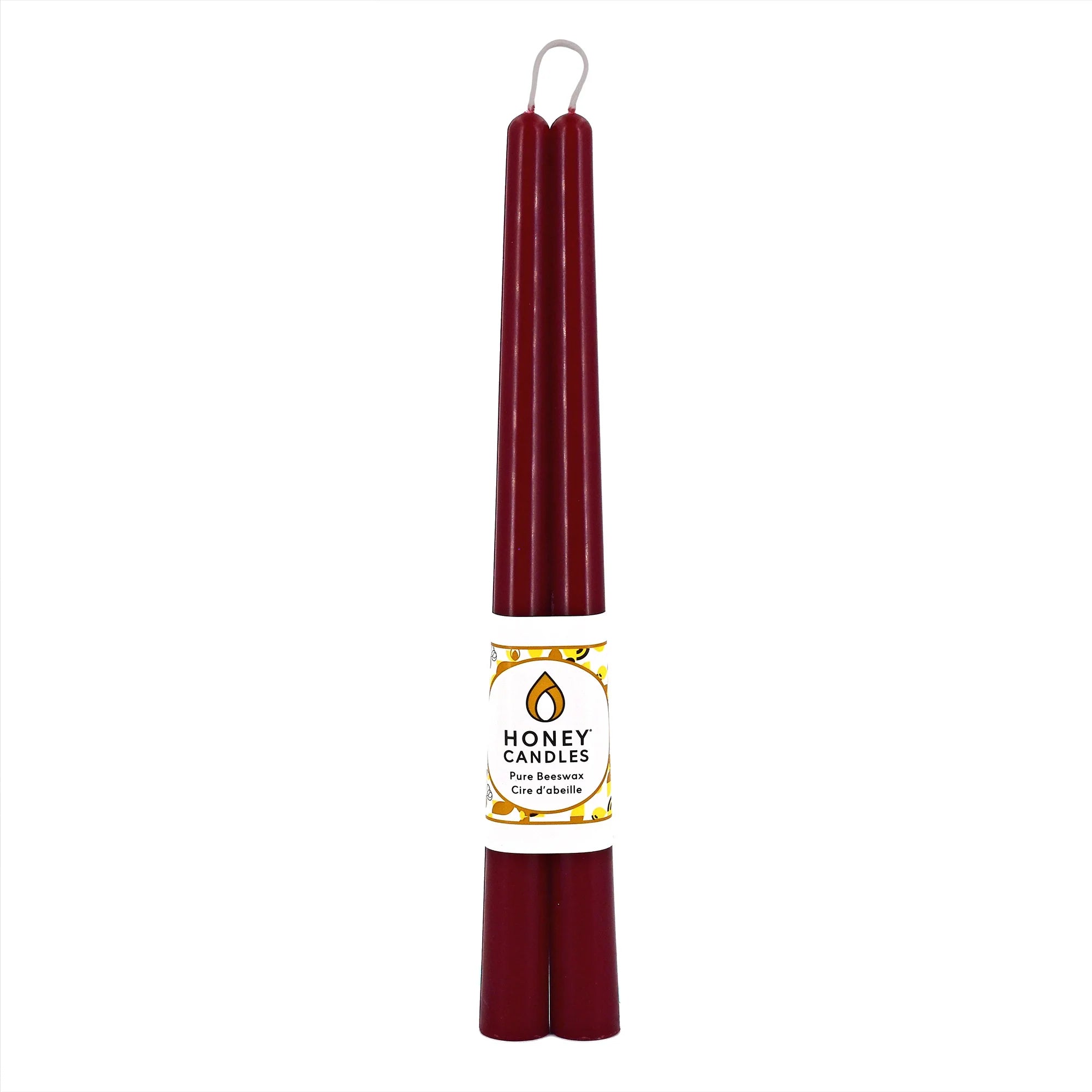 Beeswax 12" Taper Candle Set/2- Burgundy