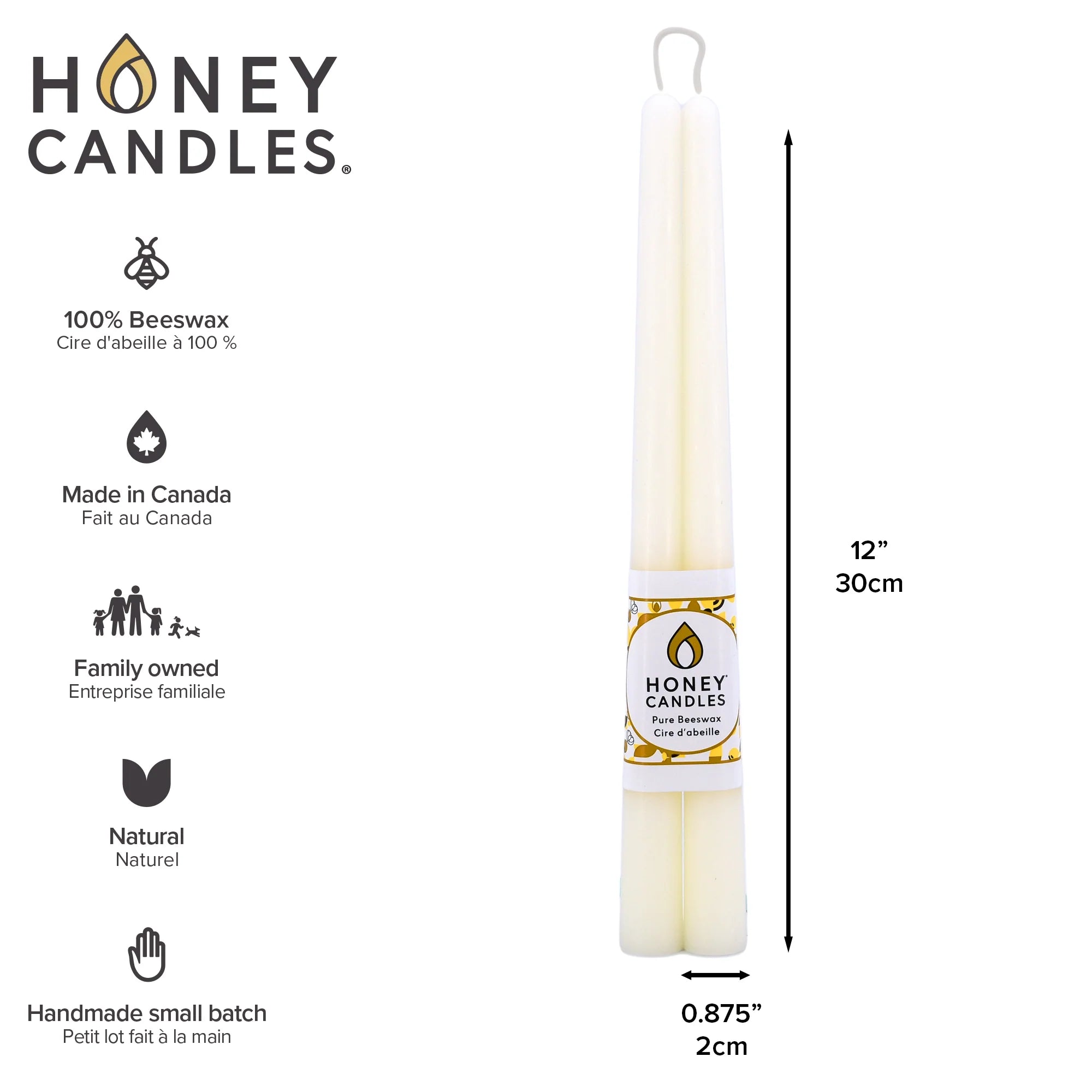 Beeswax 12" Taper Candle Set/2- Pearl
