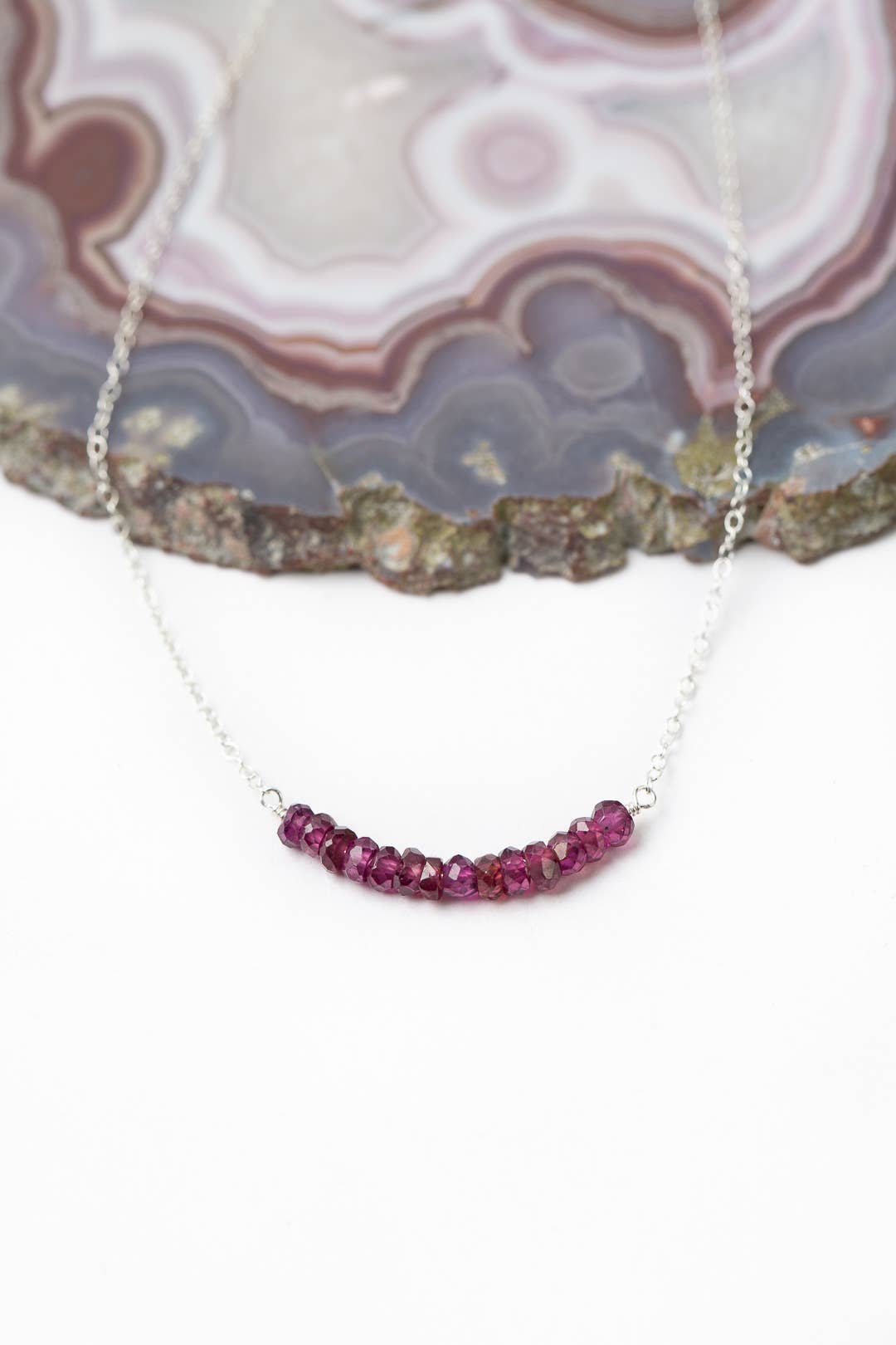 Birthstone 16-18" January Silver Garnet Bar Necklace