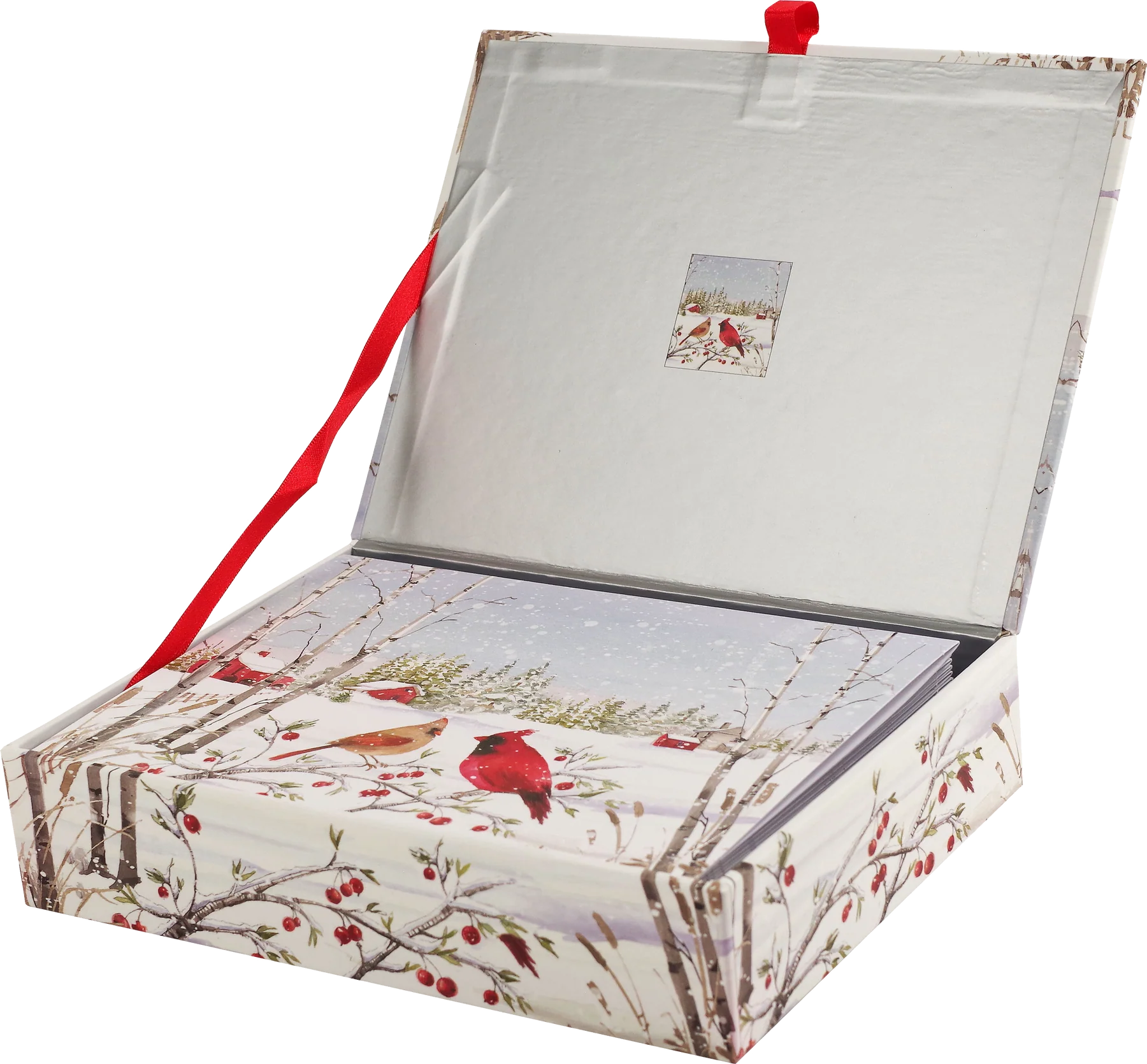 Boxed Deluxe Christmas Cards Set/20- Cardinals In Winter