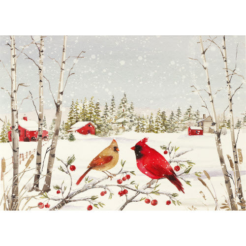 Boxed Deluxe Christmas Cards Set/20- Cardinals In Winter