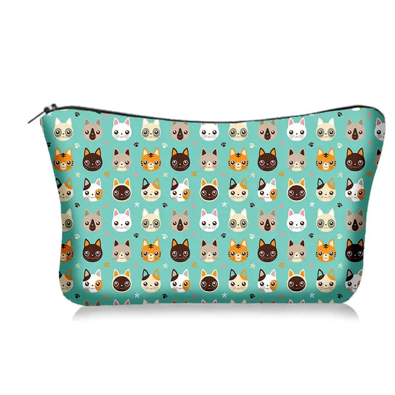 Zippered Cosmetic Bag- Allover Cats