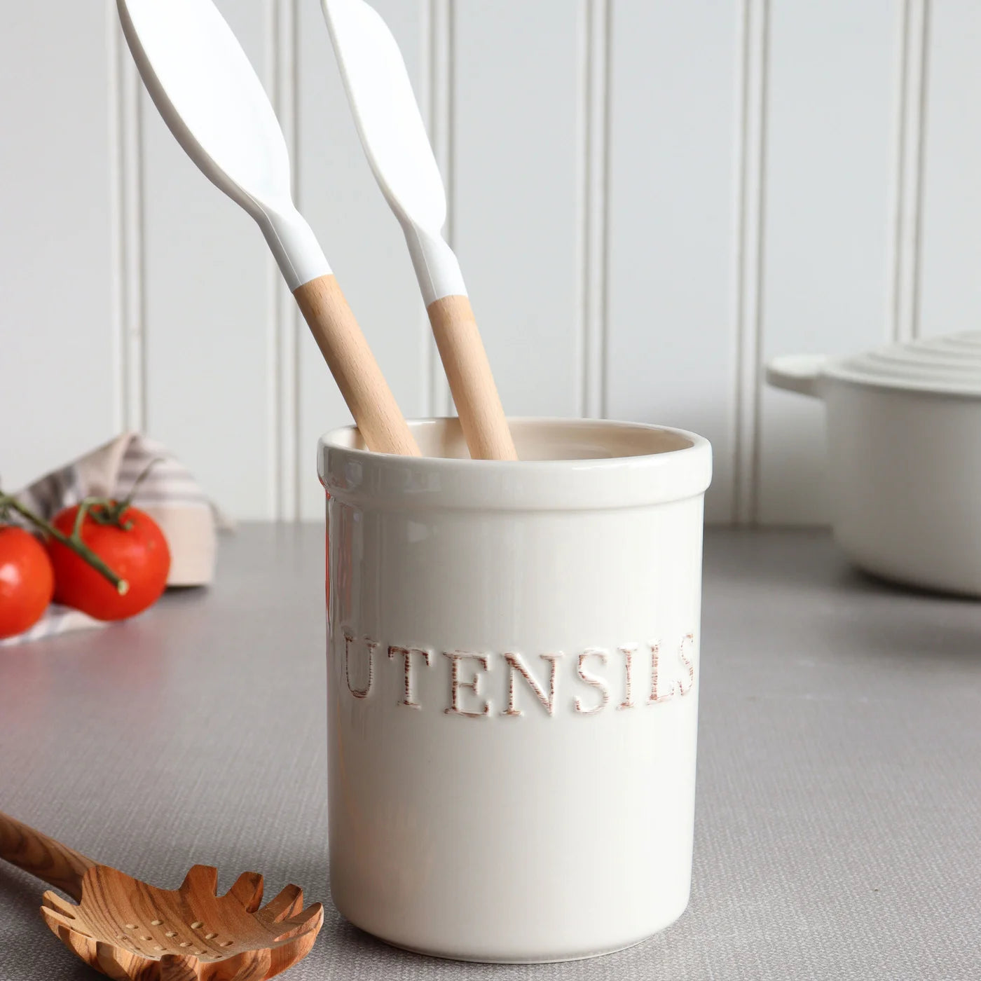 Utensil Holder- Stoneware Statement White