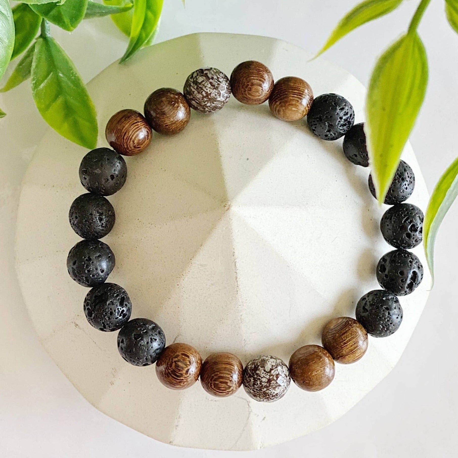 Mens Bracelet- Wood/Obsidian Gemstone/Lava Assorted Sizes