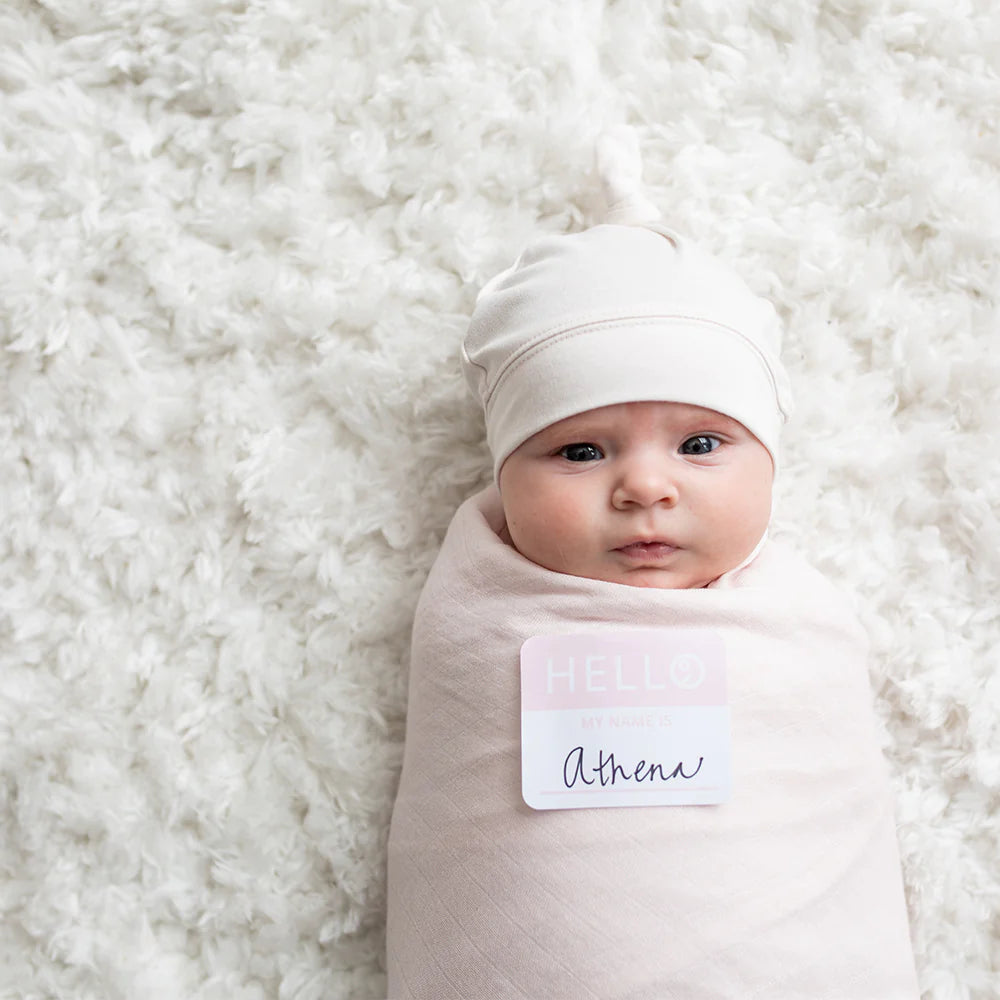 Hello World- Swaddle & Knotted Hat Set- Pink