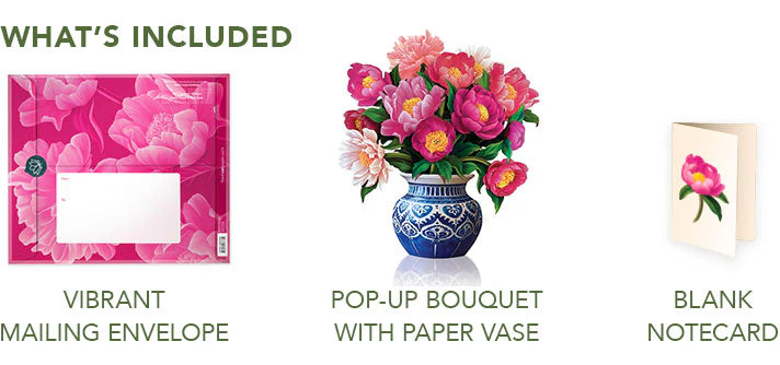 Pop-Up Paper Bouquet & Note Card- Peony Paradise