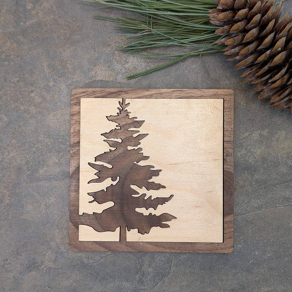 Coaster- Pine Tree Inlay Engraved Uxbridge