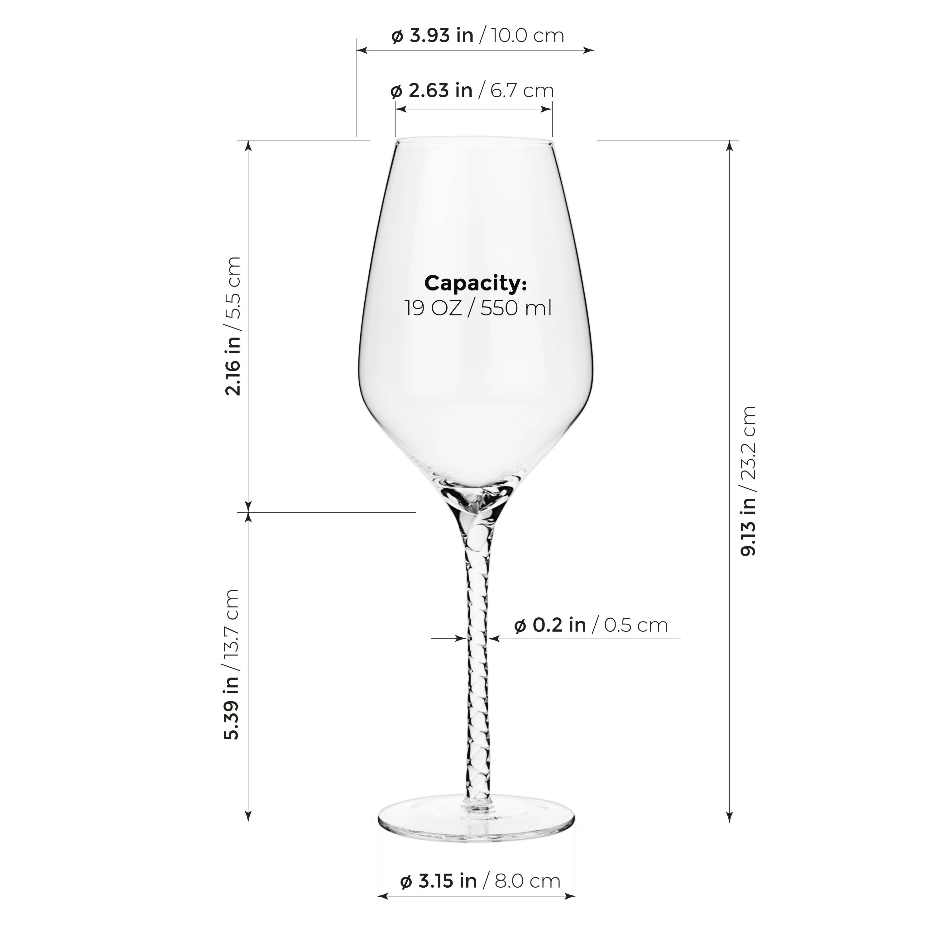 Luxbe Wine Glasses Spiral Stem Set 4, 19oz