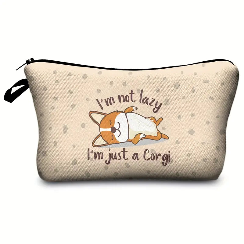 Zippered Cosmetic Bag- Corgi