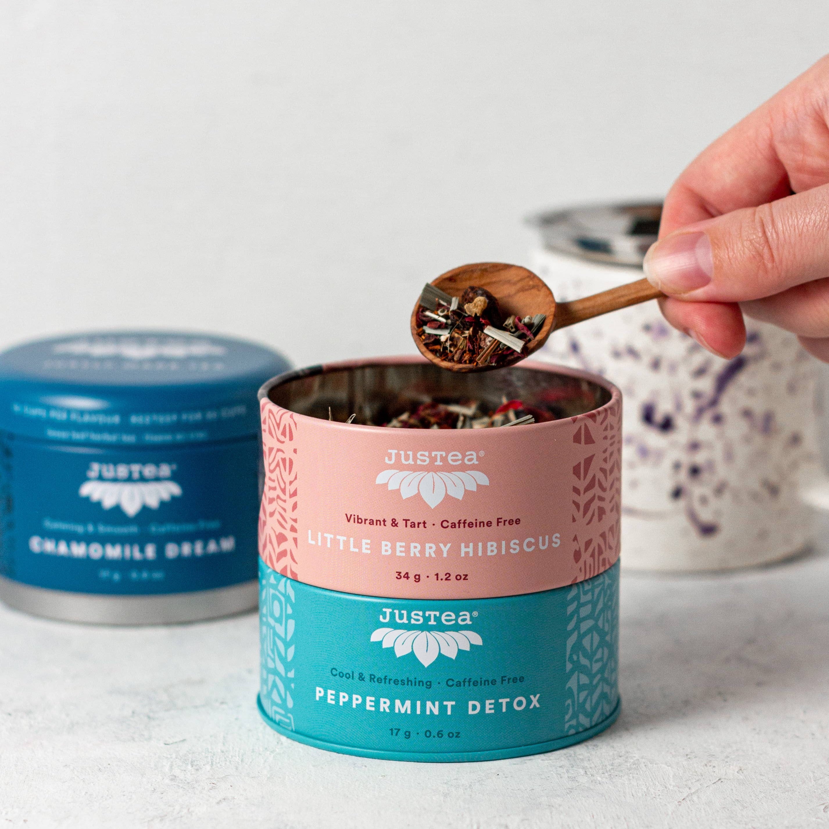 Herbal Tea Tins & Spoon- Chamomile/Hibiscus/Peppermint