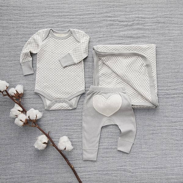 Dove Grey Heart Pants: Grey / White / 0-3m