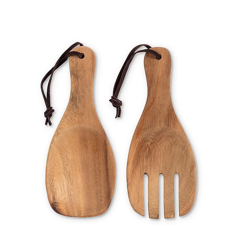 Wood Salad Servers Set/2- Short Scoop w/Straps