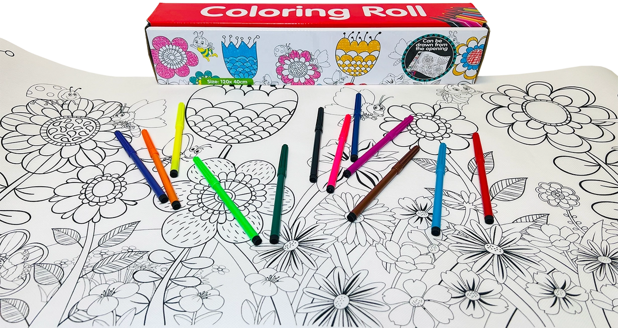 Reusable Jumbo Colouring Roll w/Markers- Field Of Flowers