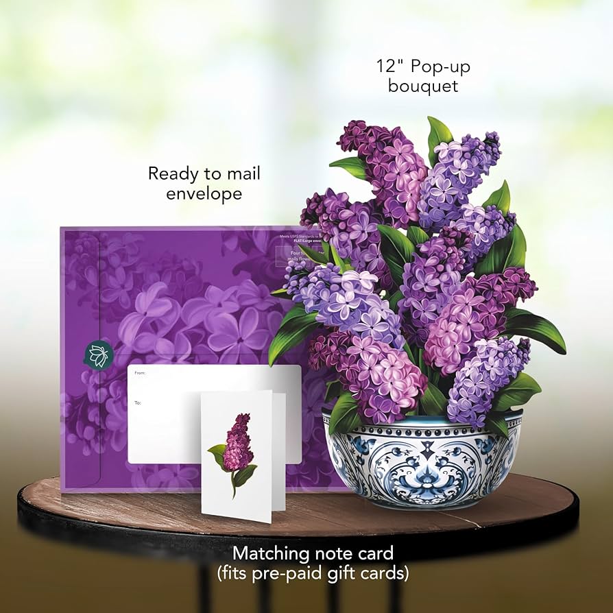 Pop-Up Paper Bouquet & Note Card- Garden Lilacs