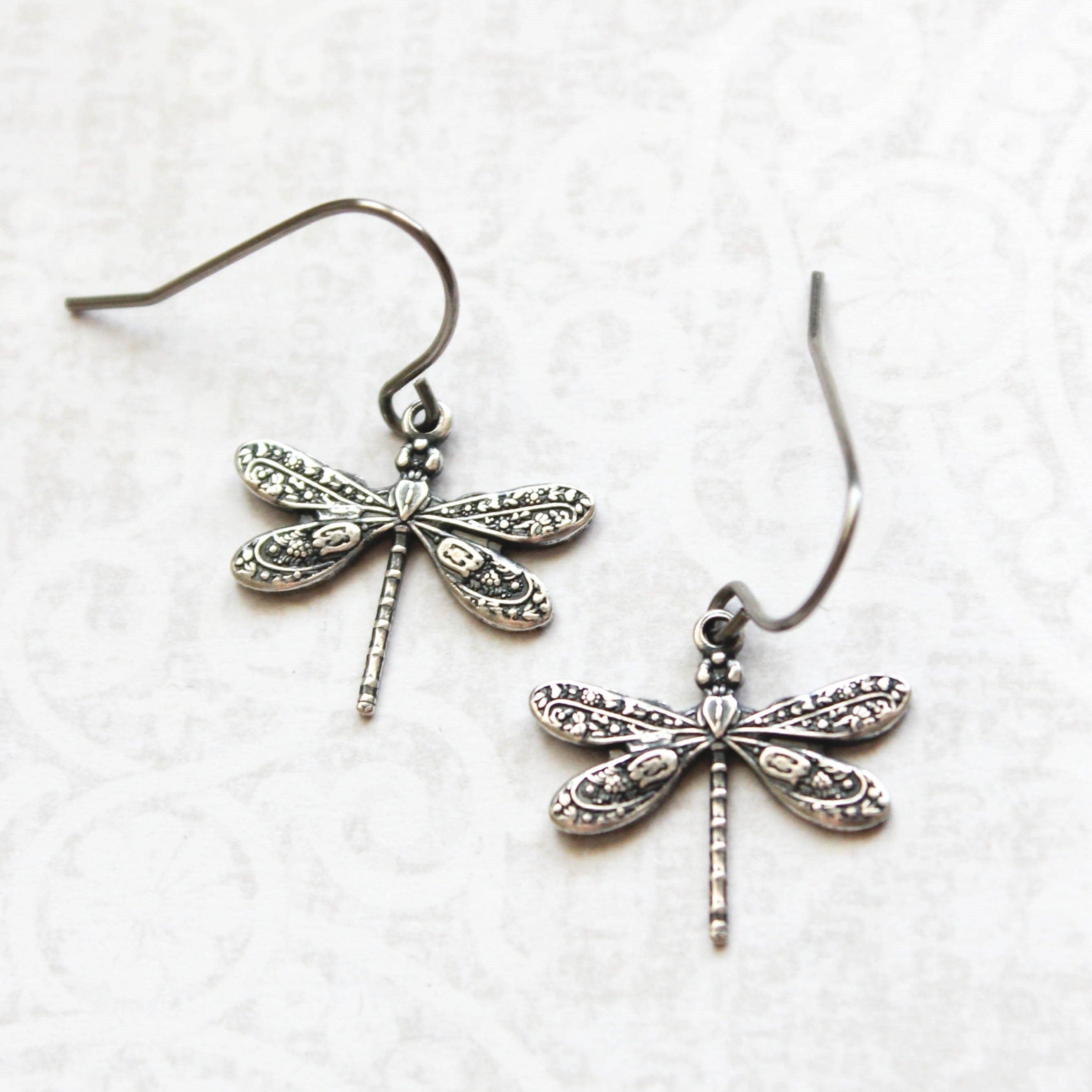 Earrings- Tiny Silver Dragonfly