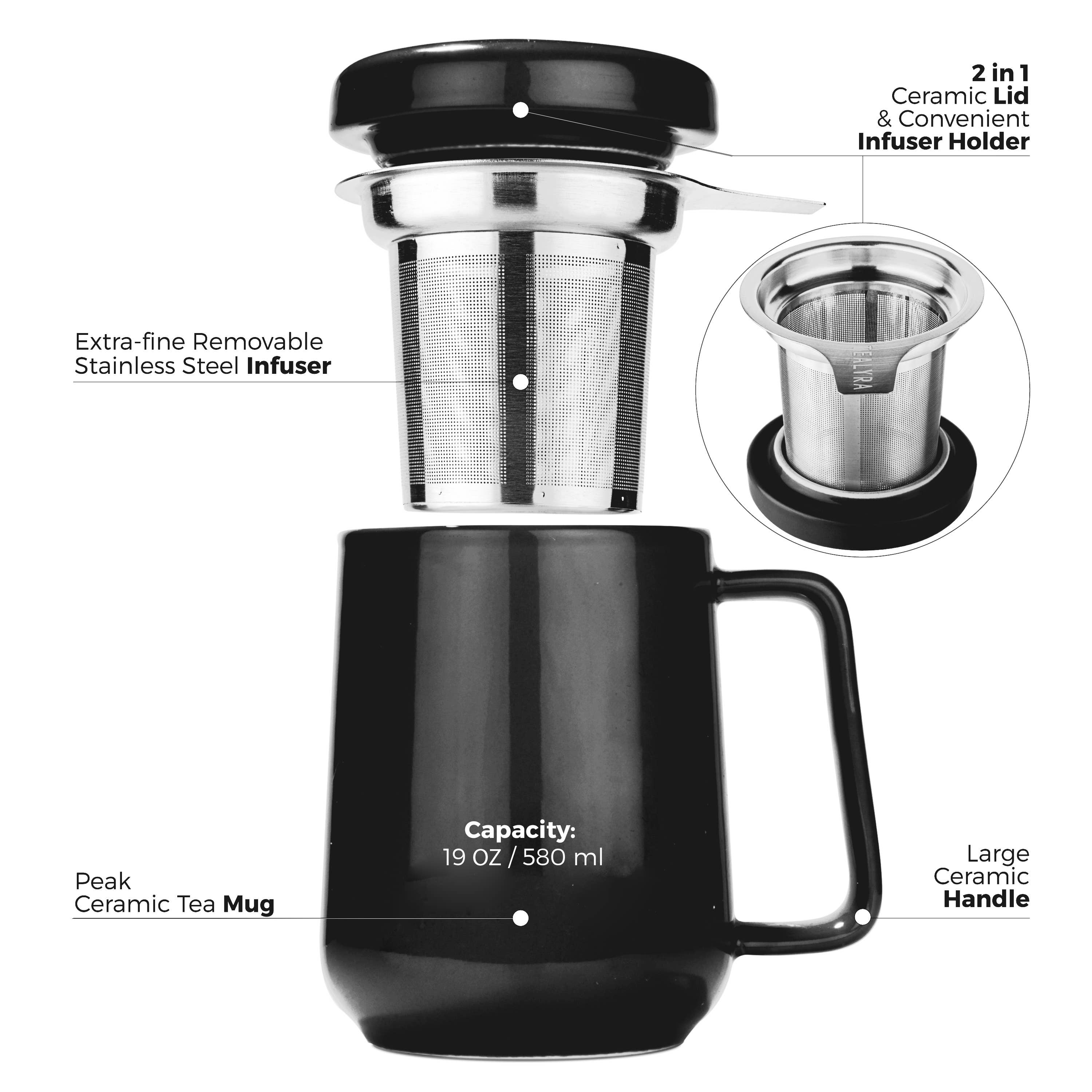 Peak Black Porcelain Mug With Infuser 19oz