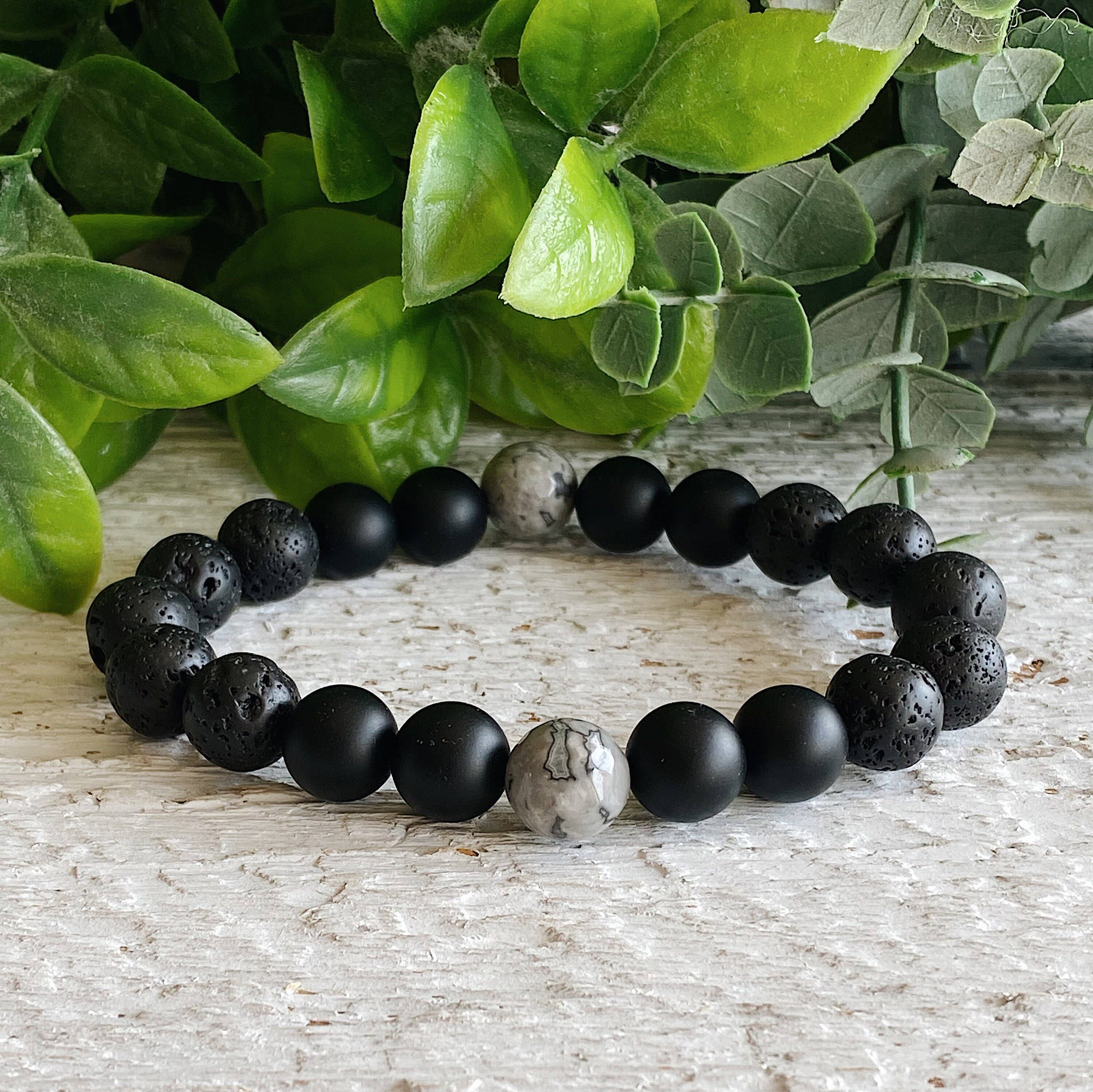 Men's Bracelet- Black Onyx + Grey Jasper Assorted Sizes