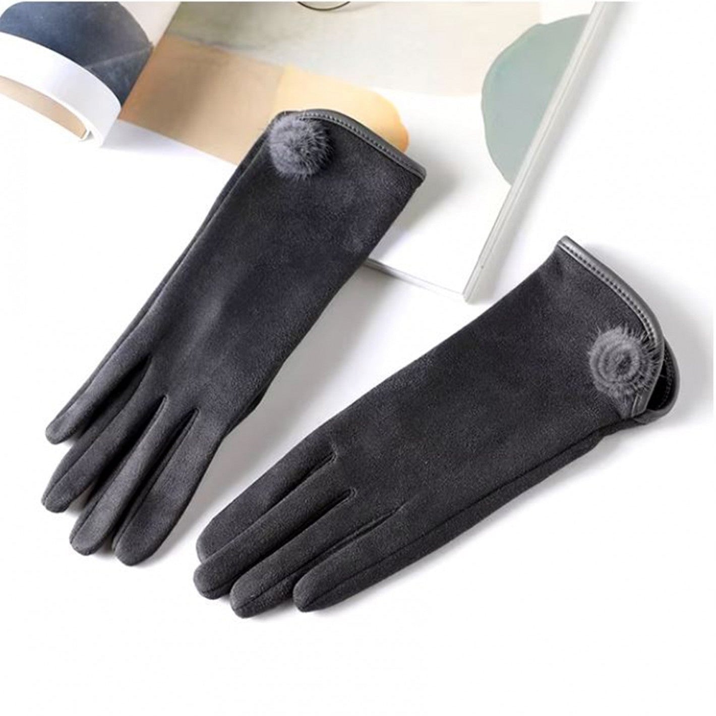 Women's Touch Screen Gloves w/Pom-Pom Assorted