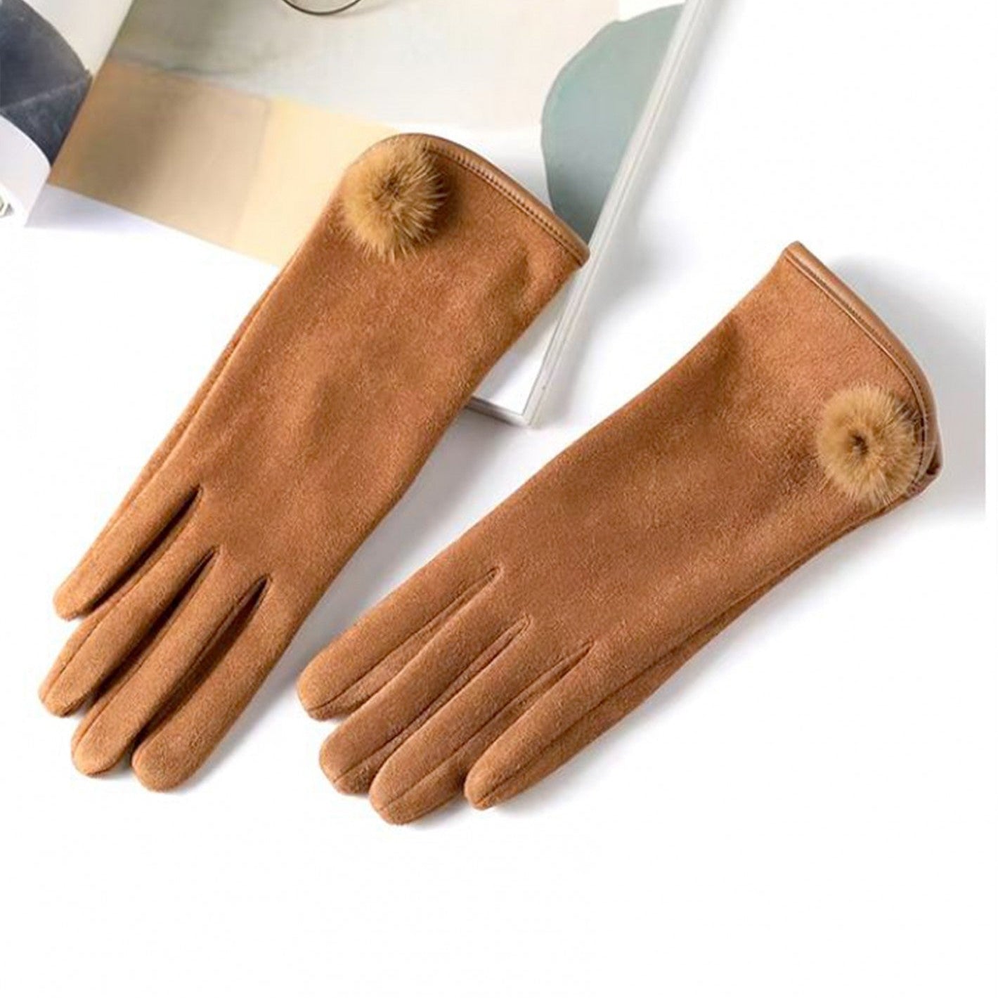 Women's Touch Screen Gloves w/Pom-Pom Assorted