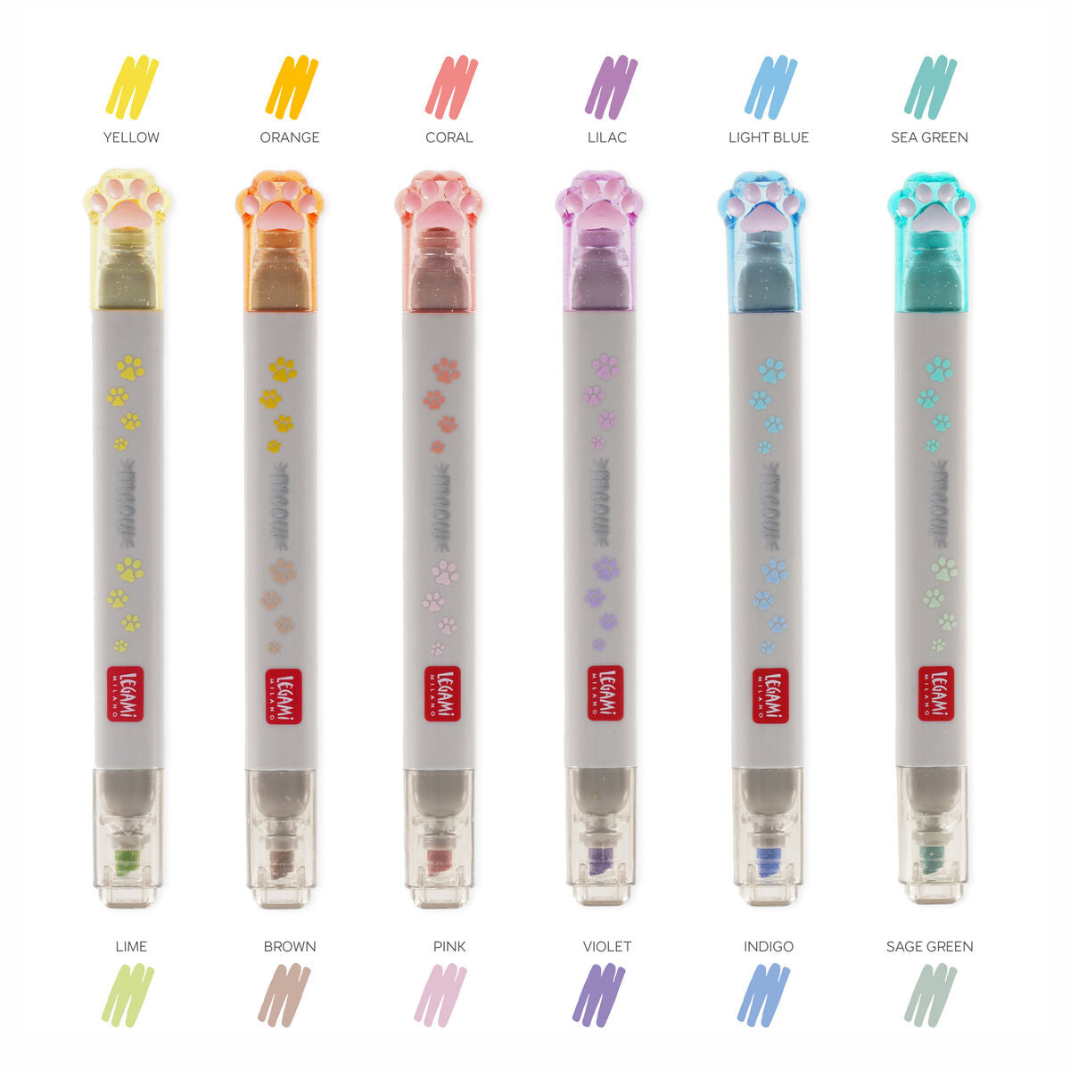 Meow Dual-Tip Pastel Highlighters Set/6