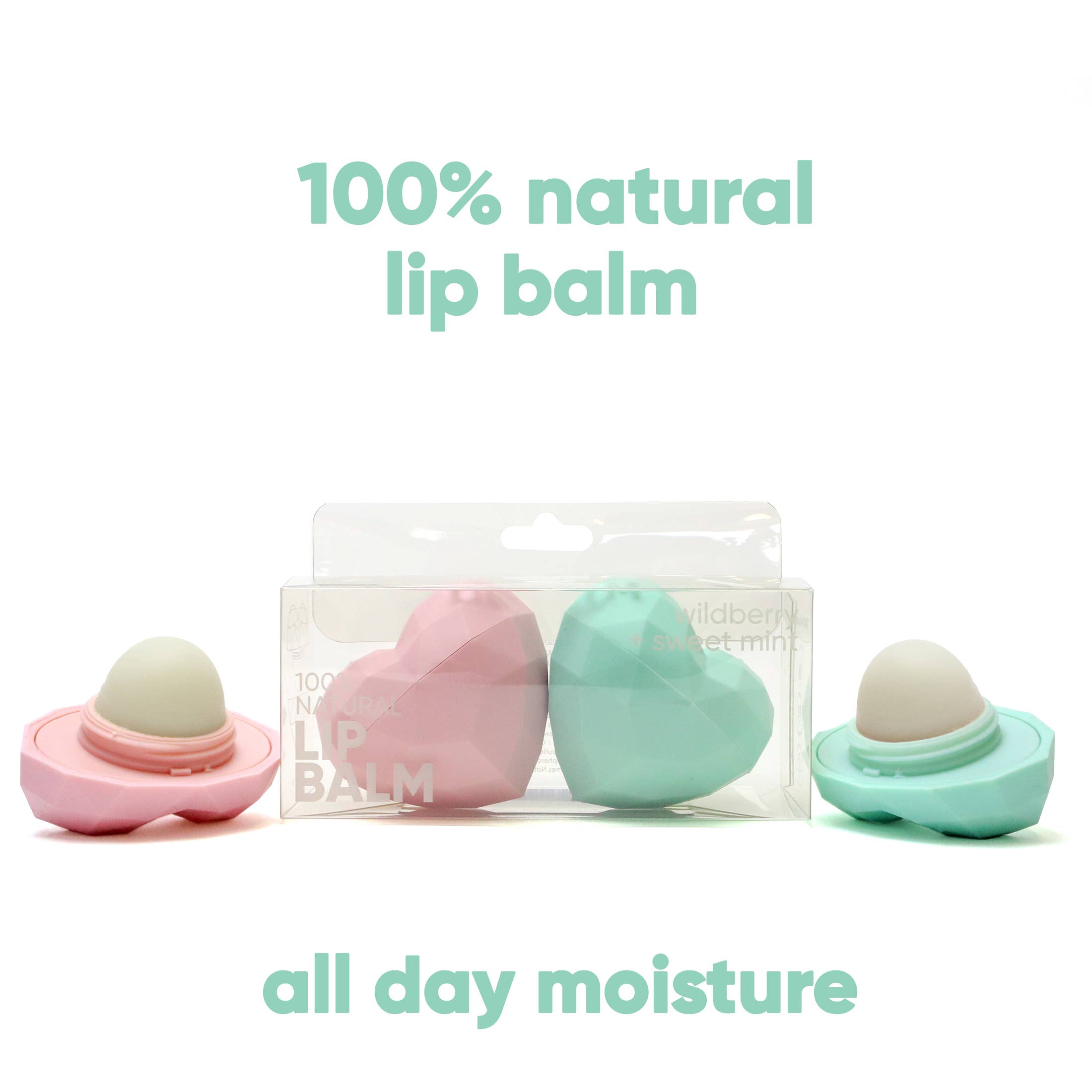 Lip Balm 100% Natural- 2 Pack Heart Mint /Wildberry
