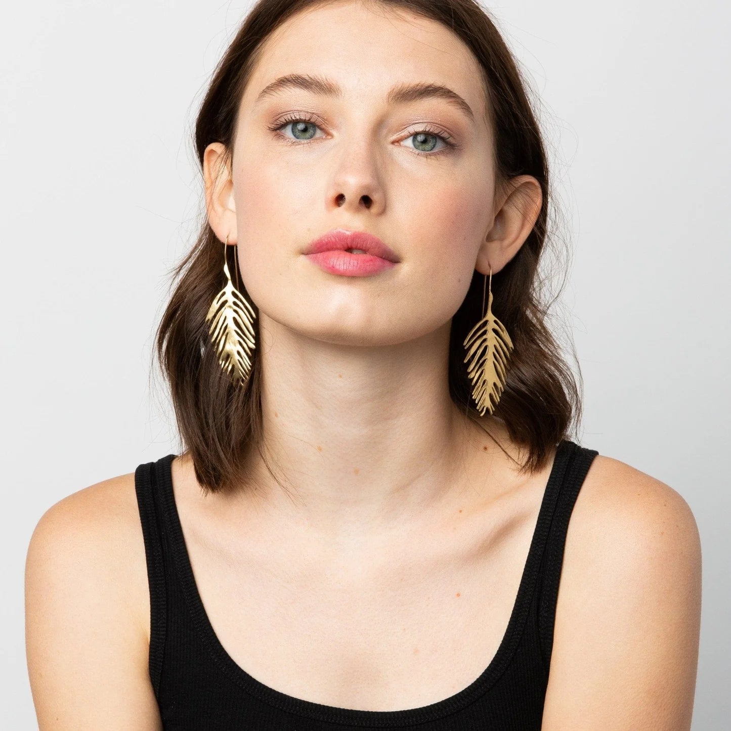 Earrings- Brass Palm Leaf Drop