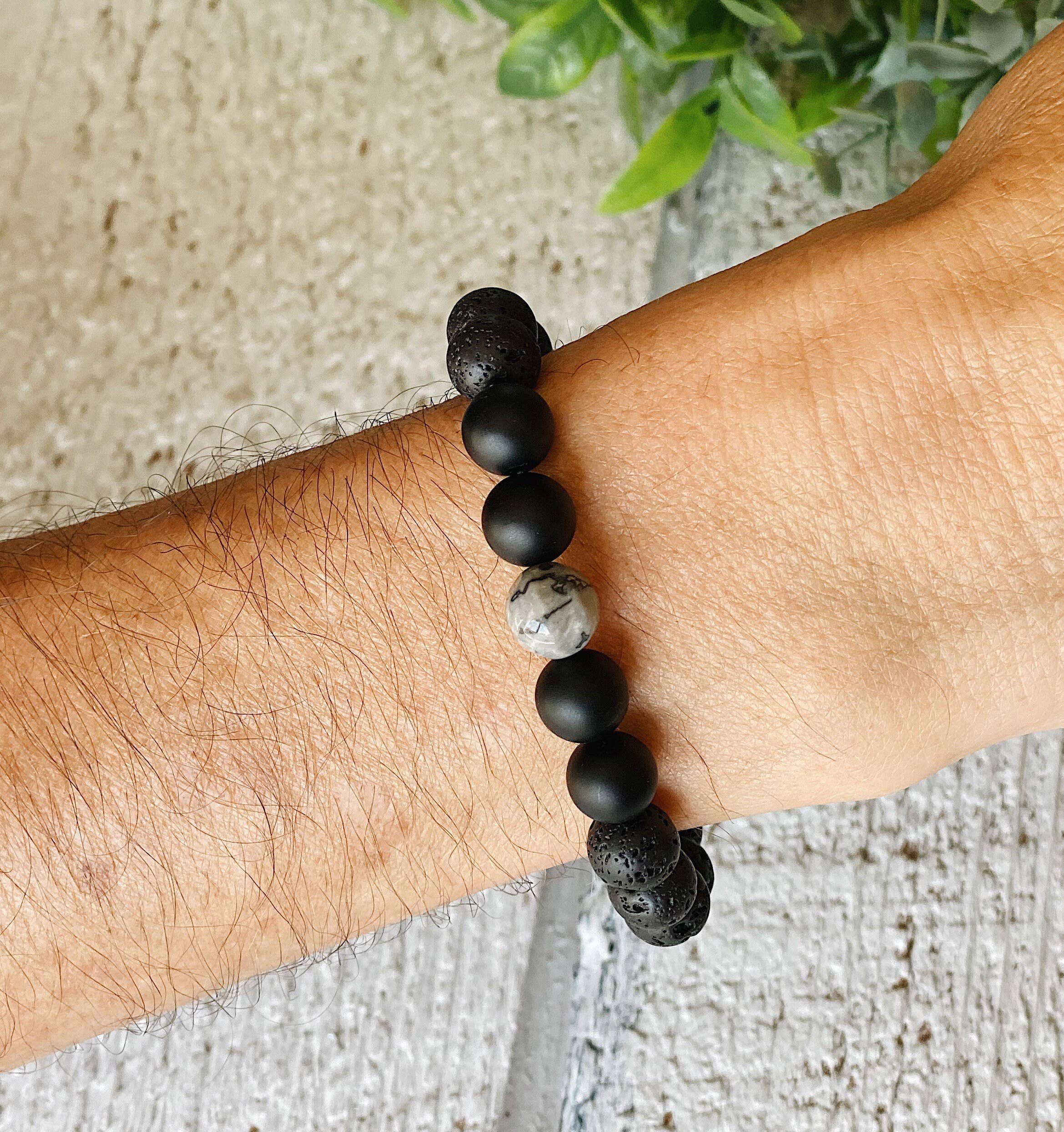 Men's Bracelet- Black Onyx + Grey Jasper Assorted Sizes