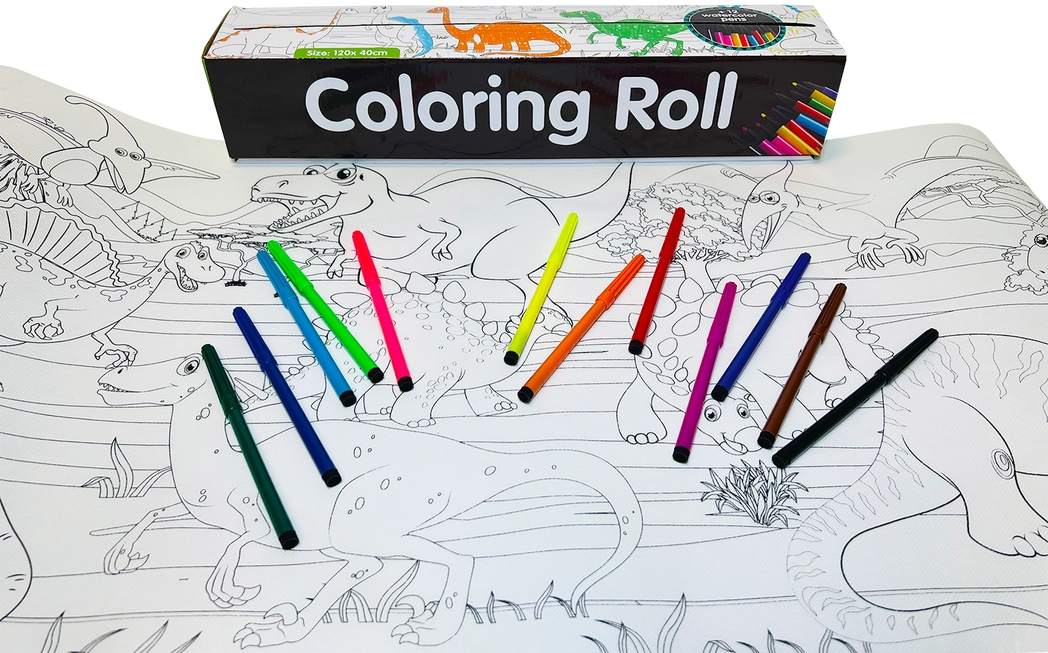 Reusable Jumbo Colouring Roll w/Markers- Dinosaur Explore