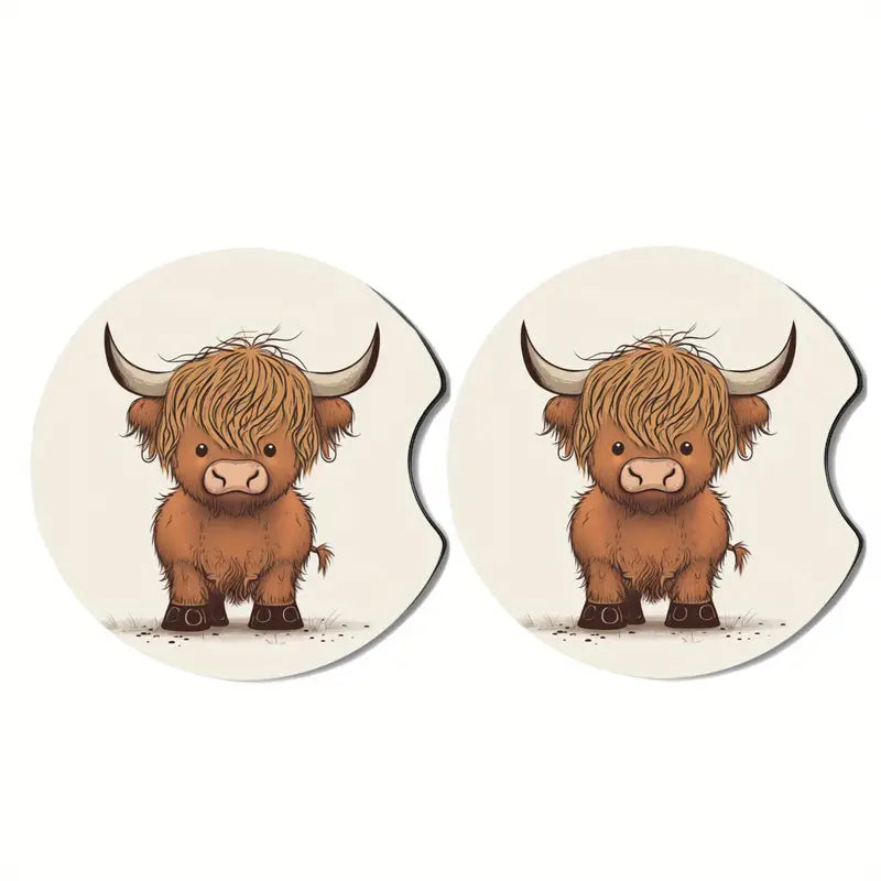 Car Coaster Set/2- Highland Cows