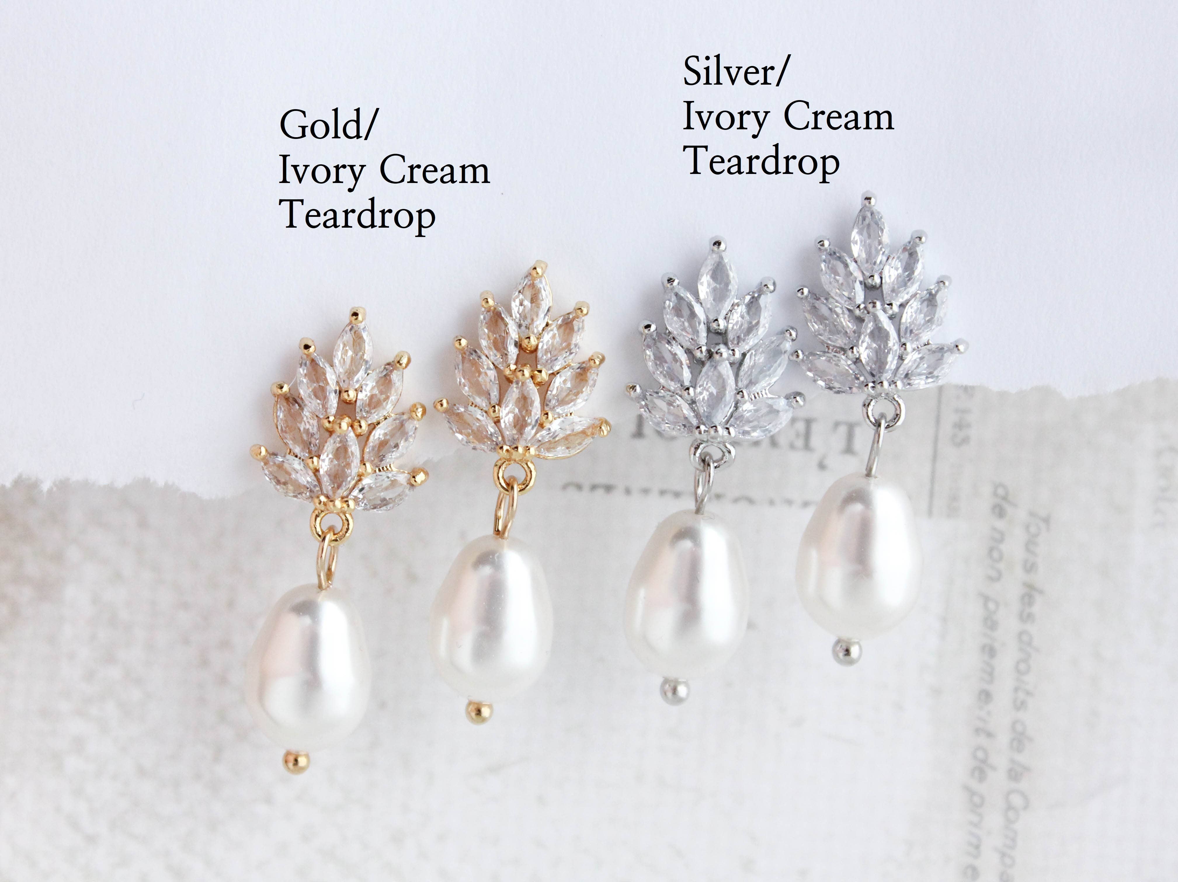 Earrings- Glass Leaf/Pearl Drop- Silver/Ivory Cream/Baroque Pearl