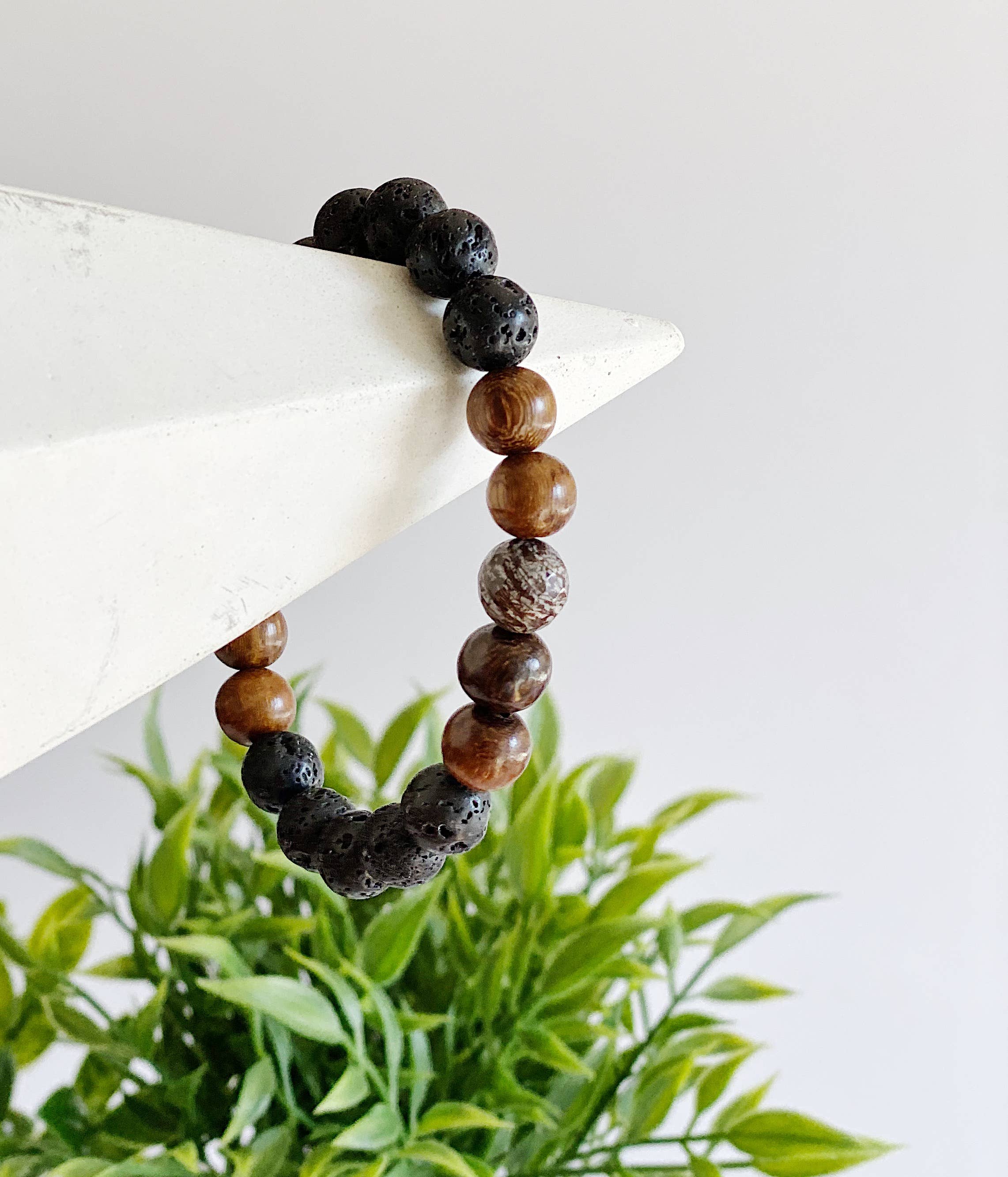 Mens Bracelet- Wood/Obsidian Gemstone/Lava Assorted Sizes