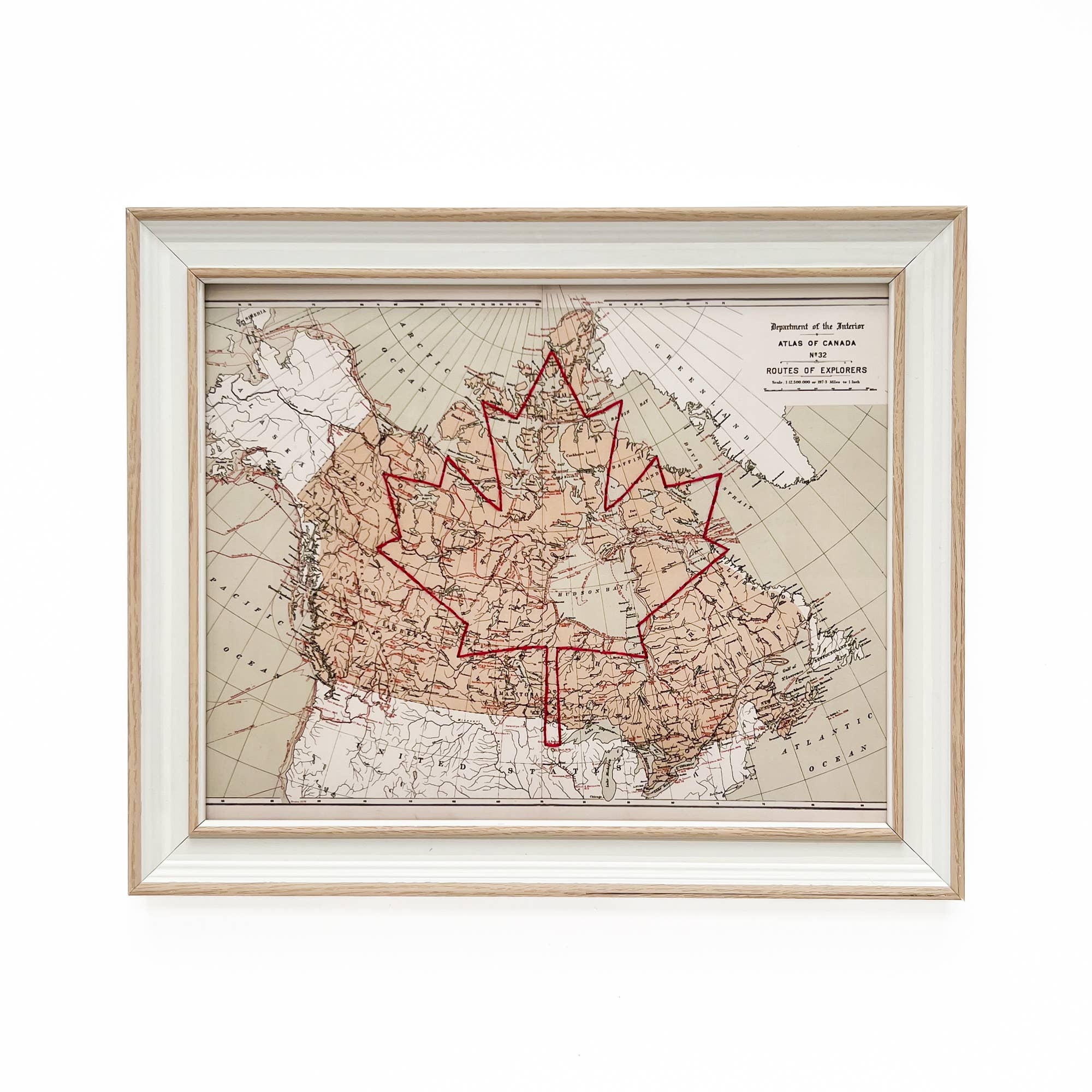 Canada Maple Leaf Map- White Rustic Frame