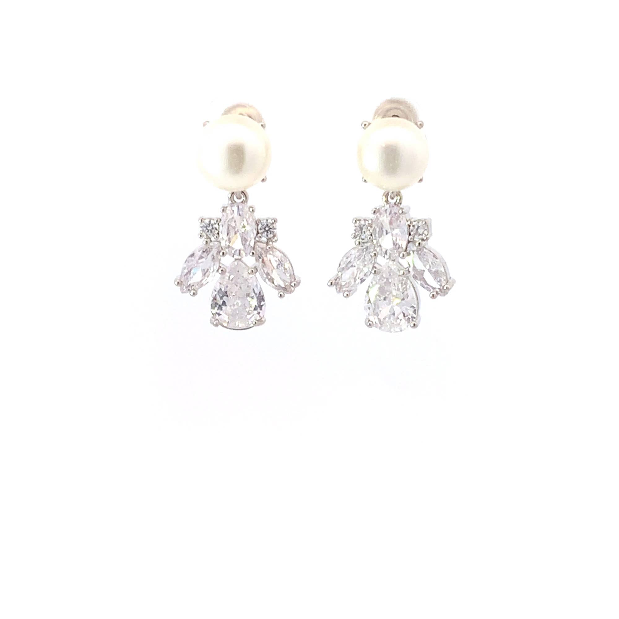 Earrings- Amelie Crystal and Pearl Bridal Silver