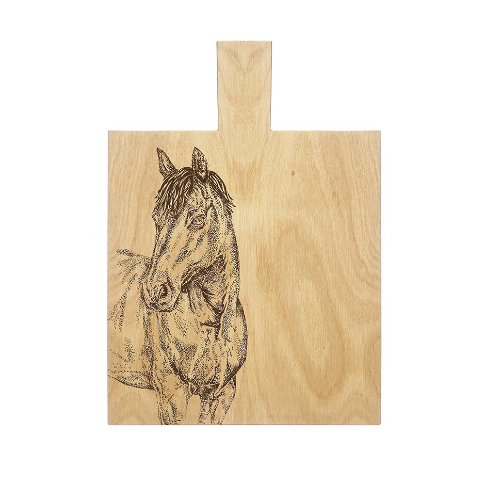 Cheese Board Paddle- Medium Oak Horse Portrait