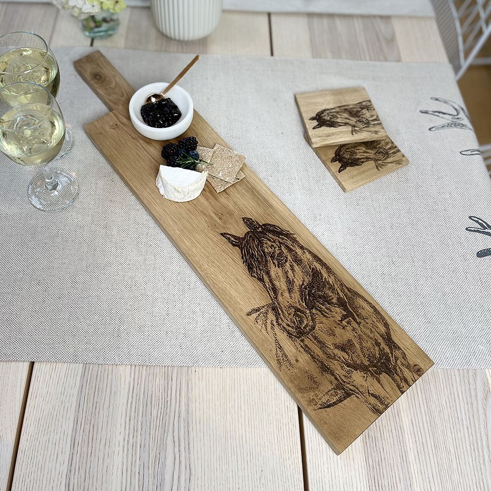 Cheese Board Paddle- Long Oak Horse Portrait