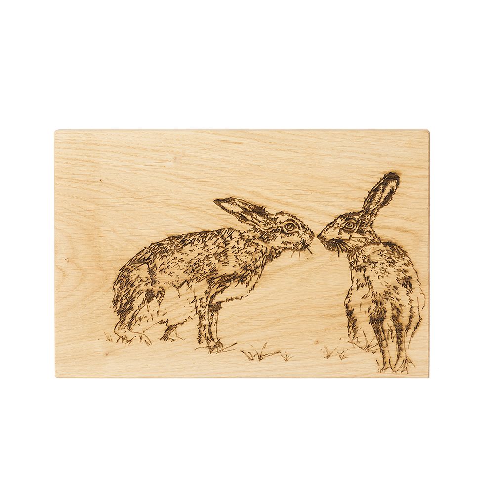 Serving Board 30cm- Oak Kissing Hares