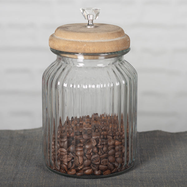 Glass Jar w/Wooden Lid- Large
