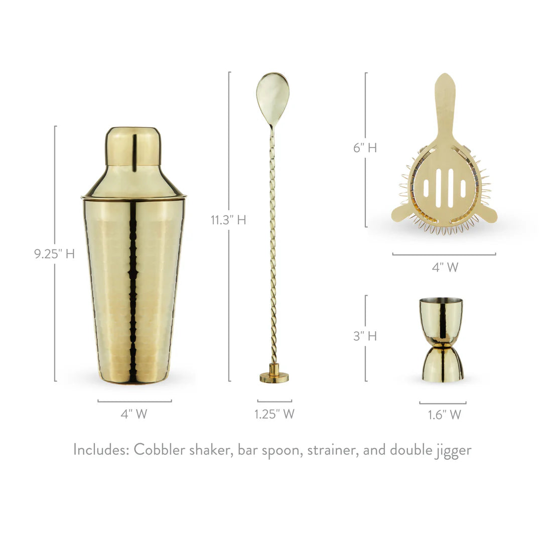 Cocktail Bar Gift Set/4- Gold Hammered