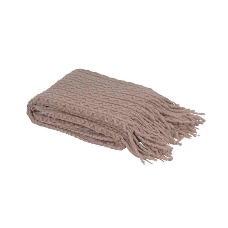 Woven Knit Tassel Throw- Taupe 50x60"
