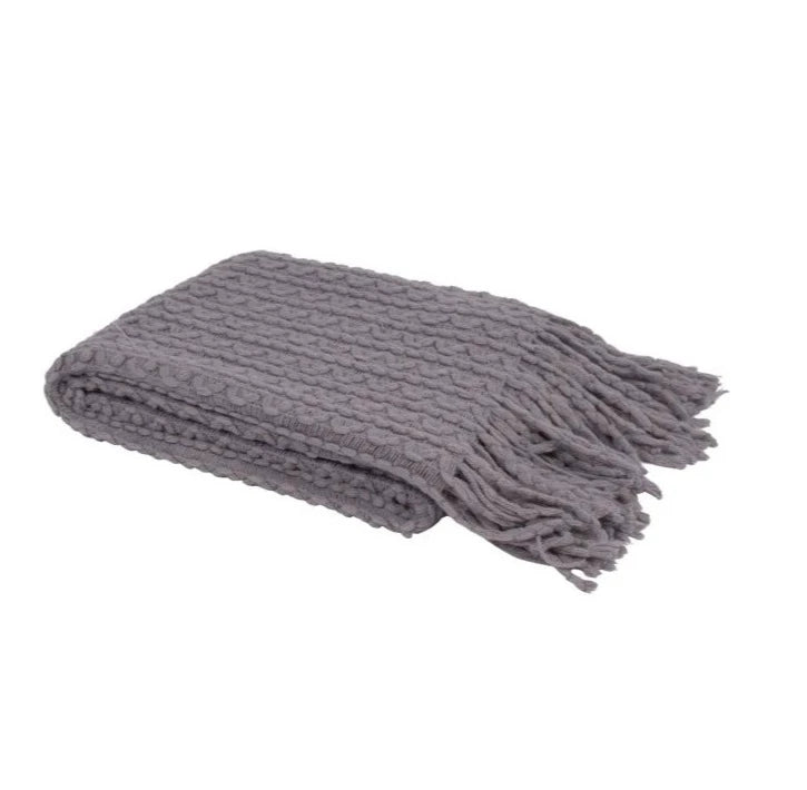 Woven Knit Tassel Throw- Grey 50x60"