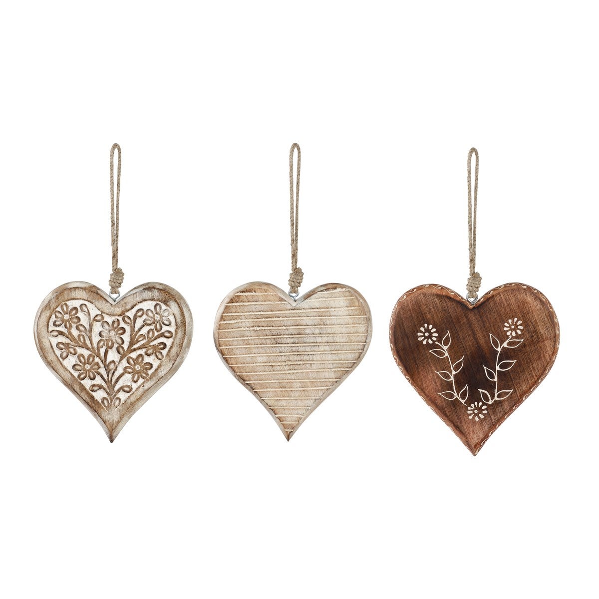 Hanging Whitewashed Wood Heart Assorted