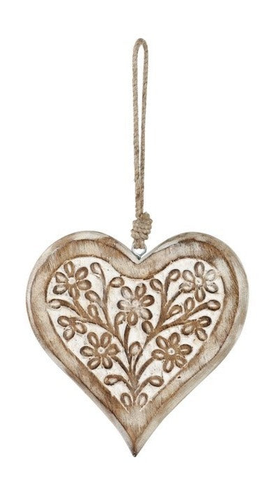 Hanging Whitewashed Wood Heart Assorted