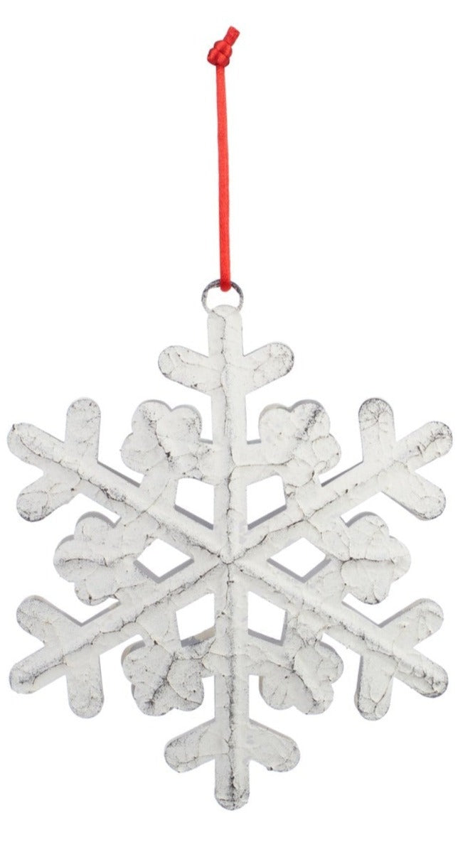 Ornament- White Distressed Metal Snowflake Assorted