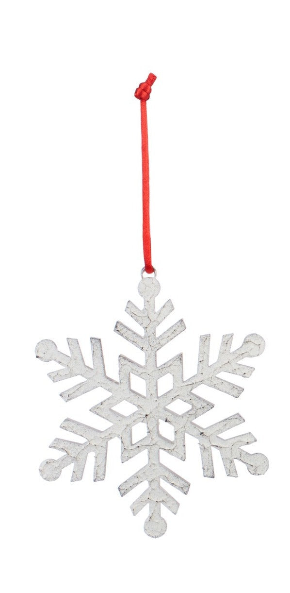 Ornament- White Distressed Metal Snowflake Assorted