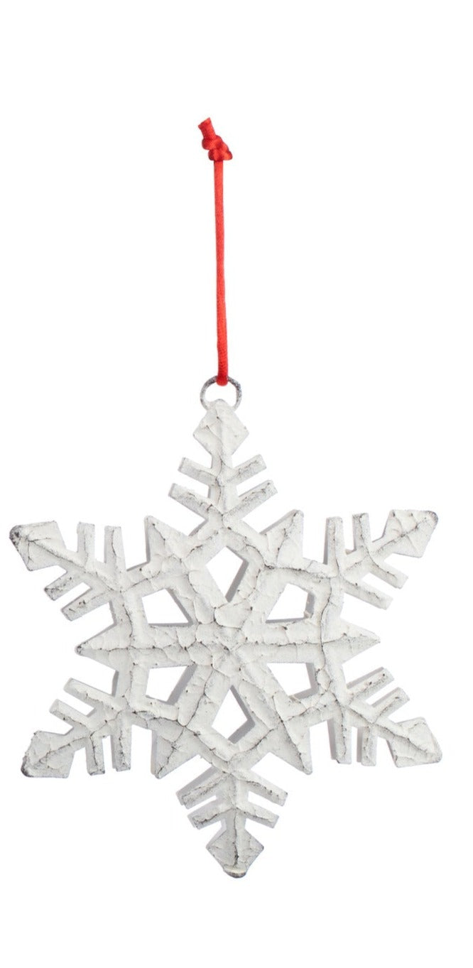 Ornament- White Distressed Metal Snowflake Assorted