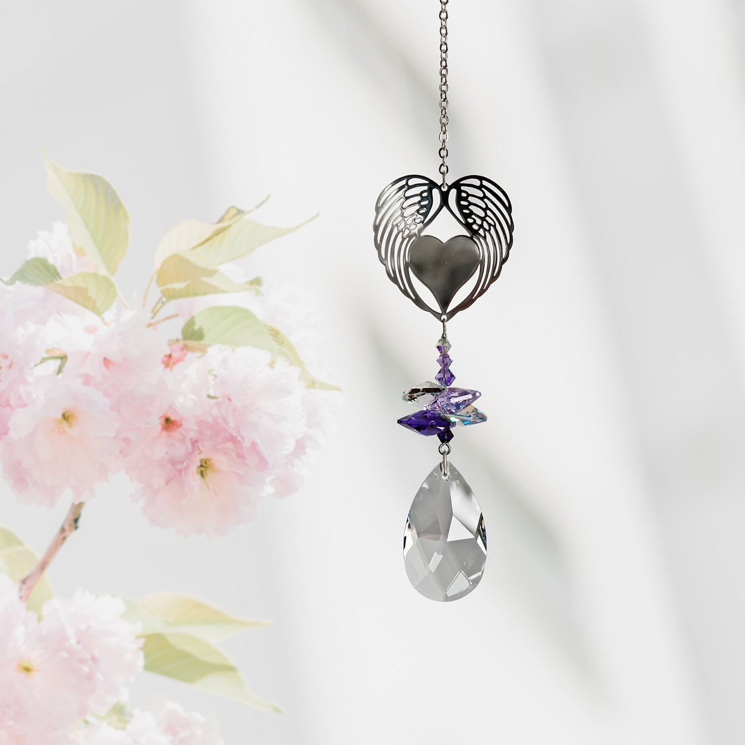 Suncatcher- Crystal w/Suction Cup- Winged Heart