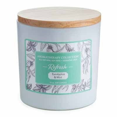 Aromatherapy Soy Candle- Refresh (Eucalyptus & Mint) 15 oz
